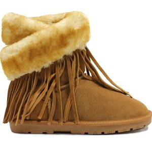 Fringe Suede Boots with Faux Fur